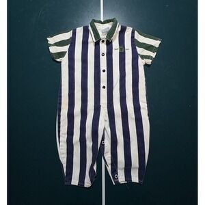 Vintage OshKosh B'gosh Baby Romper Size 18‎ Months Striped Blue White Denim Rare